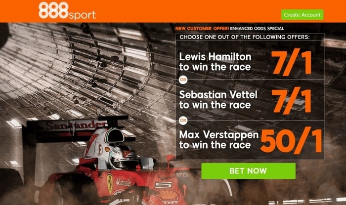 888sport F1 enhanced odds for new customers